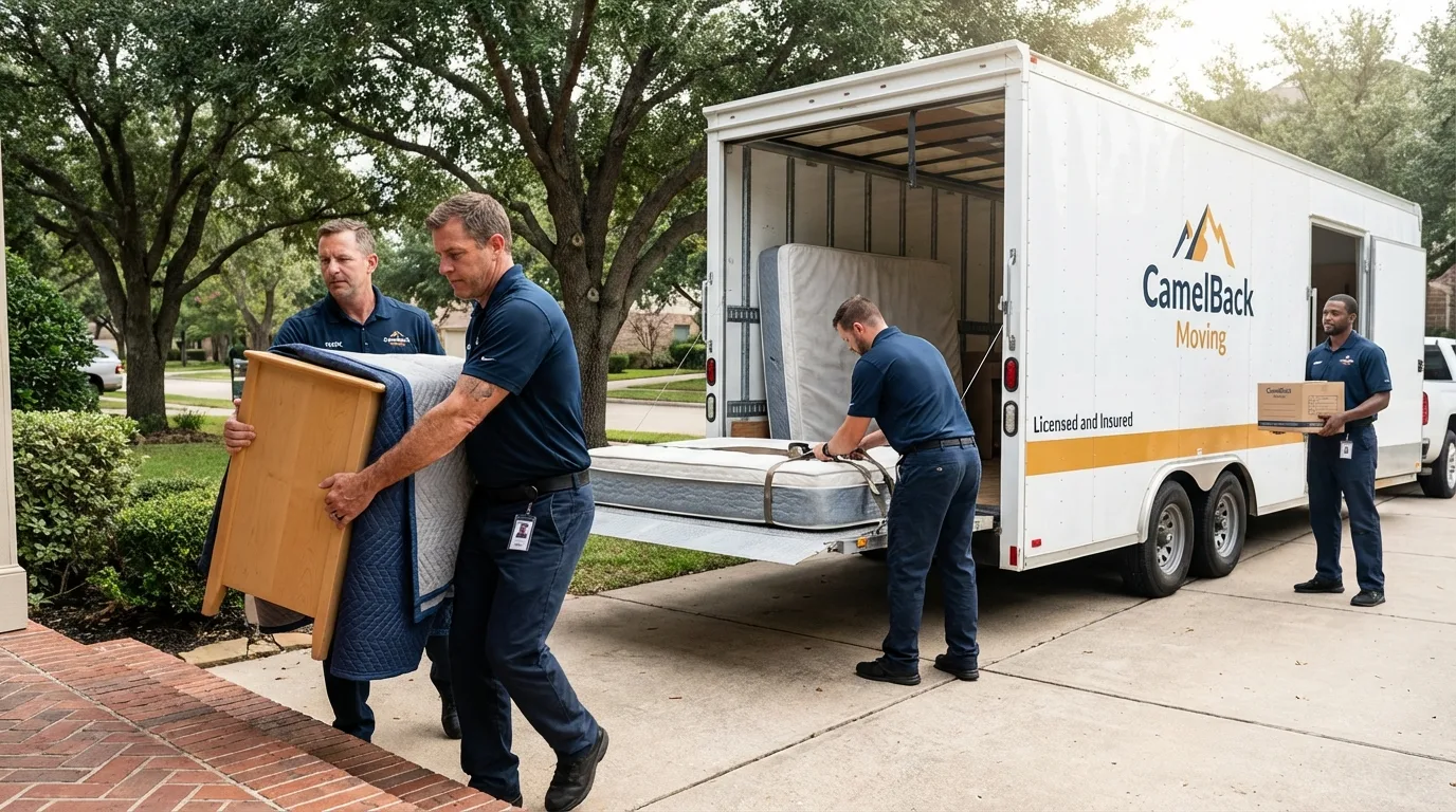 Crew loading residential truck for cross-state move from Springfield, OR